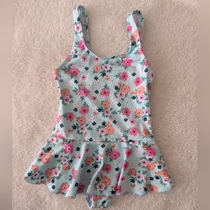 Momentum Brands Light Blue w/ Pink Floral Design one piece swimsuit. Size 3T